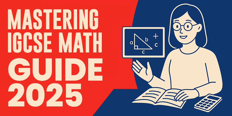 Mastering IGCSE Math Guide 2025 banner with a female student explaining a geometry diagram