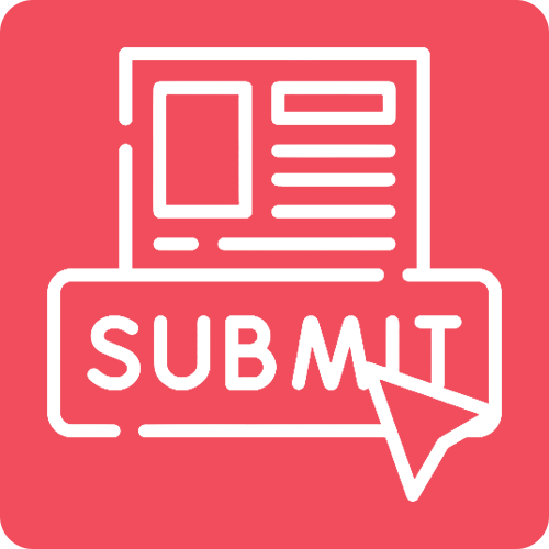 Submit button icon showing a document in the background and a pointing cursor on a red background, indicating the form submission action.